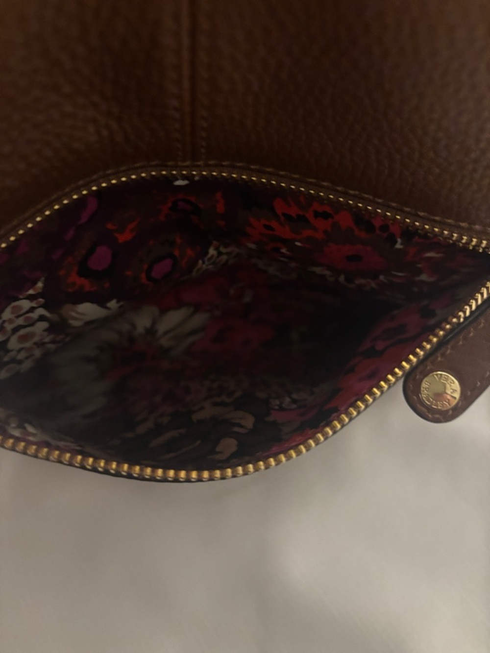 Vera Bradley Tan Pebbled 100% Leather Shoulder Hobo Floral interior desert boho - Picture 5 of 12